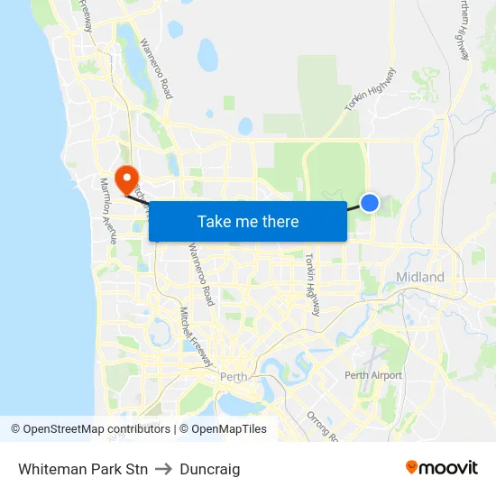 Whiteman Park Stn to Duncraig map