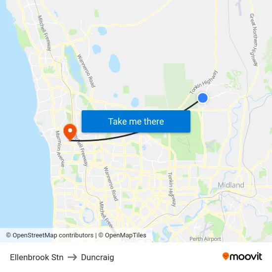 Ellenbrook Stn to Duncraig map