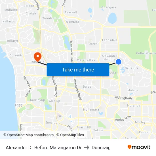 Alexander Dr Before Marangaroo Dr to Duncraig map
