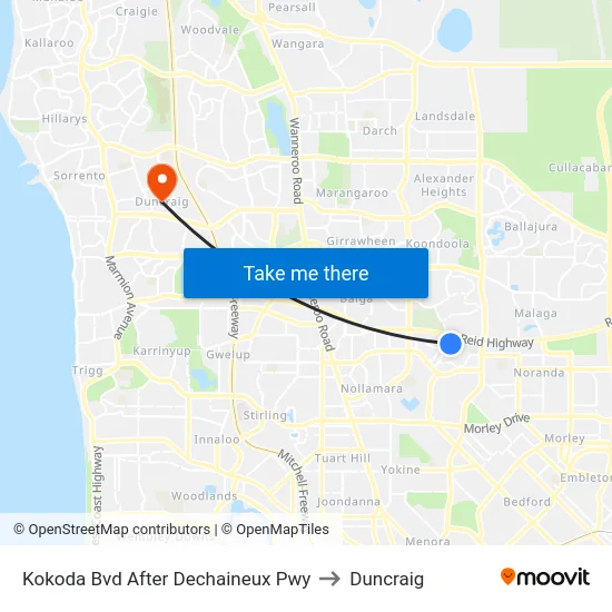 Kokoda Bvd After Dechaineux Pwy to Duncraig map