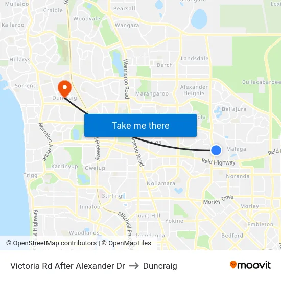 Victoria Rd After Alexander Dr to Duncraig map