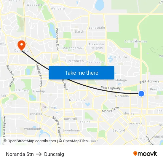 Noranda Stn to Duncraig map