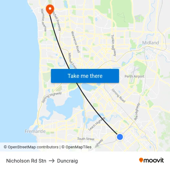 Nicholson Rd Stn to Duncraig map