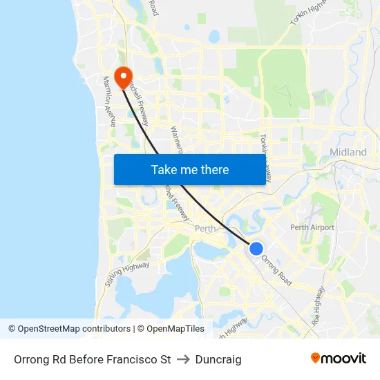 Orrong Rd Before Francisco St to Duncraig map