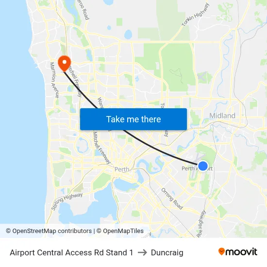 Airport Central Access Rd Stand 1 to Duncraig map