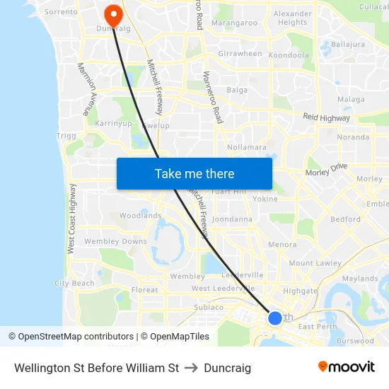 Wellington St Before William St to Duncraig map