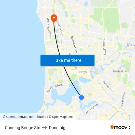 Canning Bridge Stn to Duncraig map