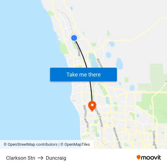 Clarkson Stn to Duncraig map
