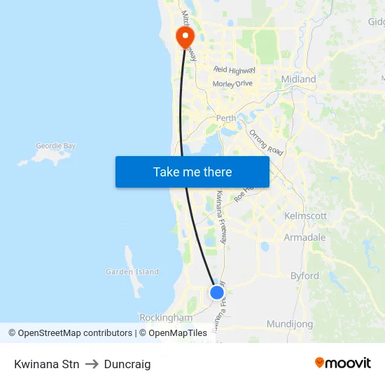 Kwinana Stn to Duncraig map
