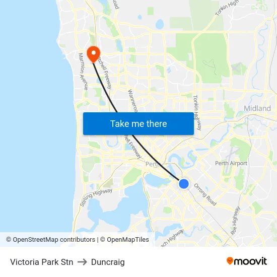 Victoria Park Stn to Duncraig map