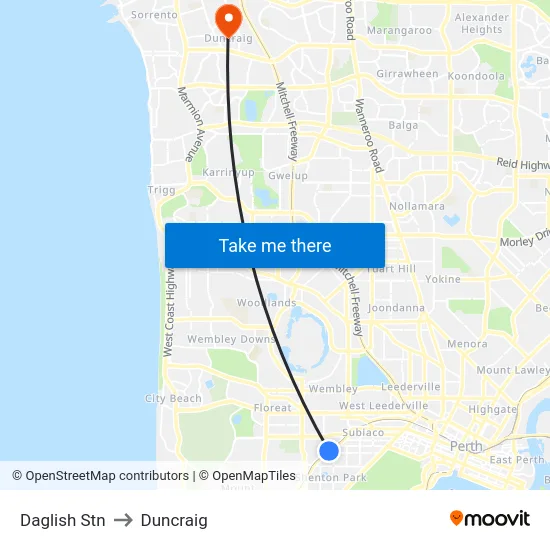 Daglish Stn to Duncraig map