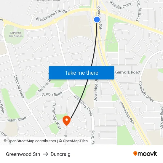 Greenwood Stn to Duncraig map