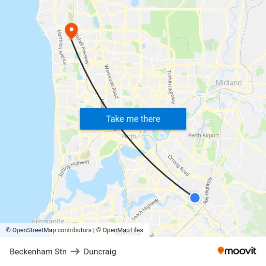 Beckenham Stn to Duncraig map