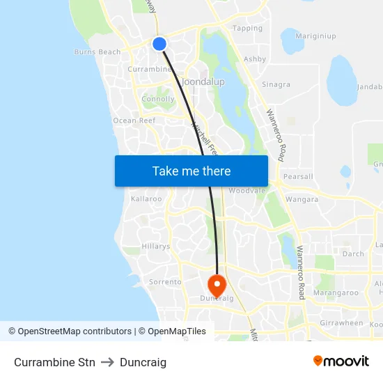 Currambine Stn to Duncraig map