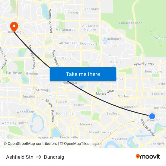 Ashfield Stn to Duncraig map