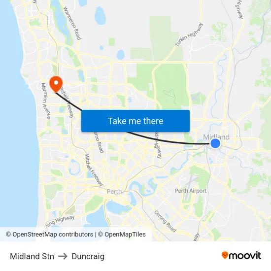 Midland Stn to Duncraig map