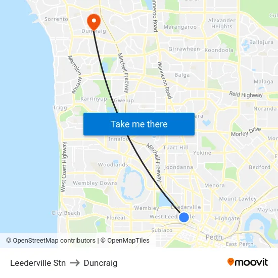 Leederville Stn to Duncraig map