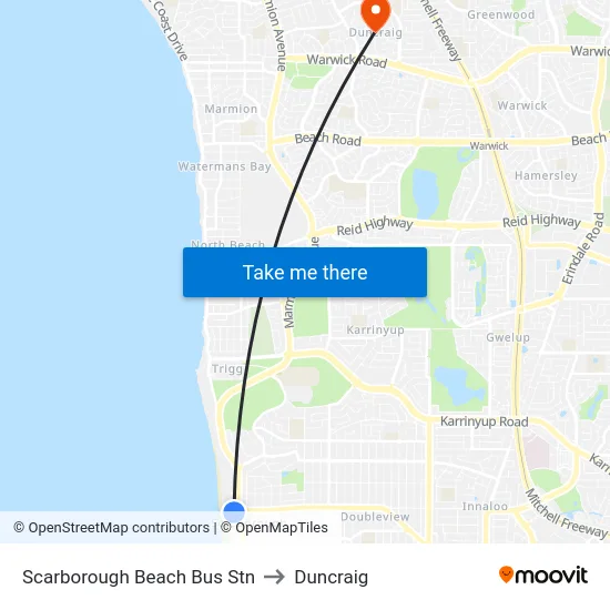 Scarborough Beach Bus Stn to Duncraig map