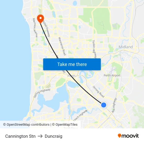Cannington Stn to Duncraig map