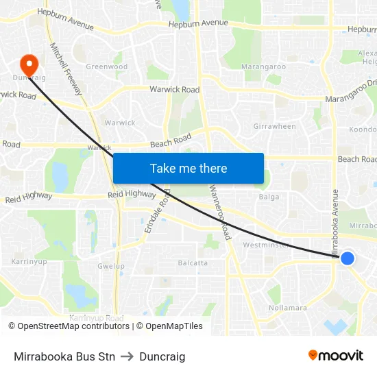 Mirrabooka Bus Stn to Duncraig map