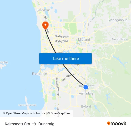 Kelmscott Stn to Duncraig map