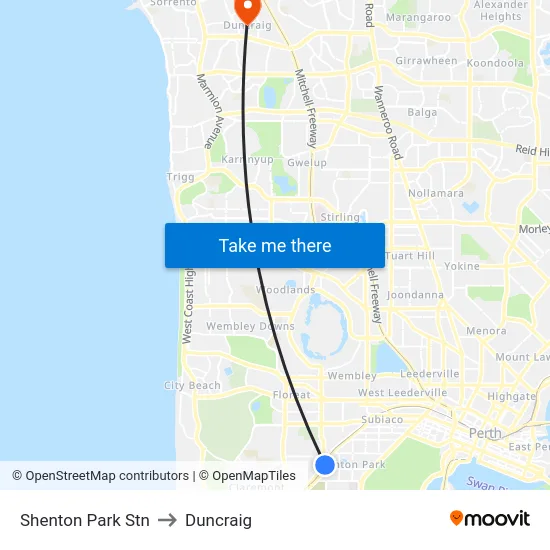 Shenton Park Stn to Duncraig map