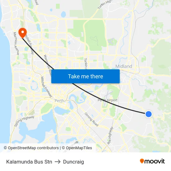 Kalamunda Bus Stn to Duncraig map
