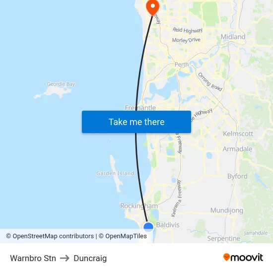 Warnbro Stn to Duncraig map