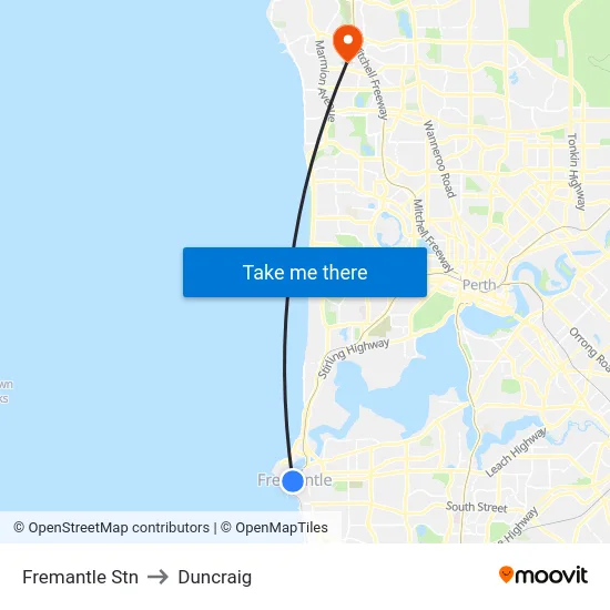 Fremantle Stn to Duncraig map