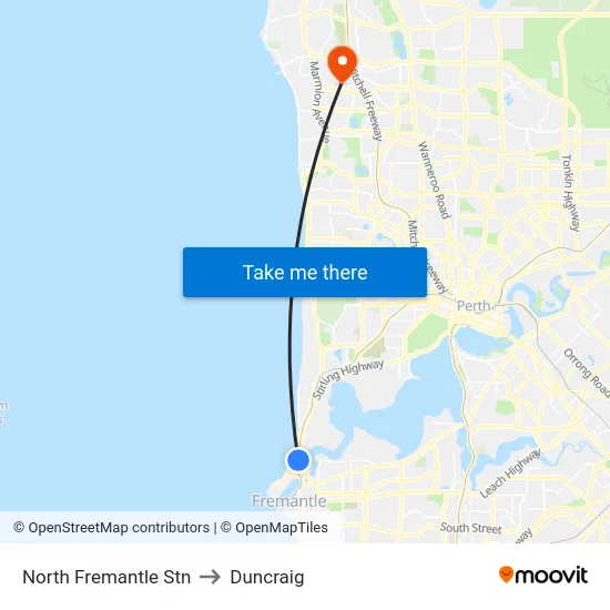 North Fremantle Stn to Duncraig map