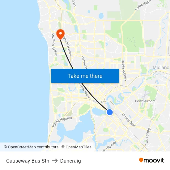 Causeway Bus Stn to Duncraig map