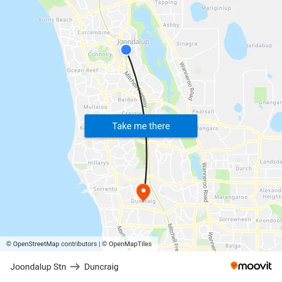 Joondalup Stn to Duncraig map