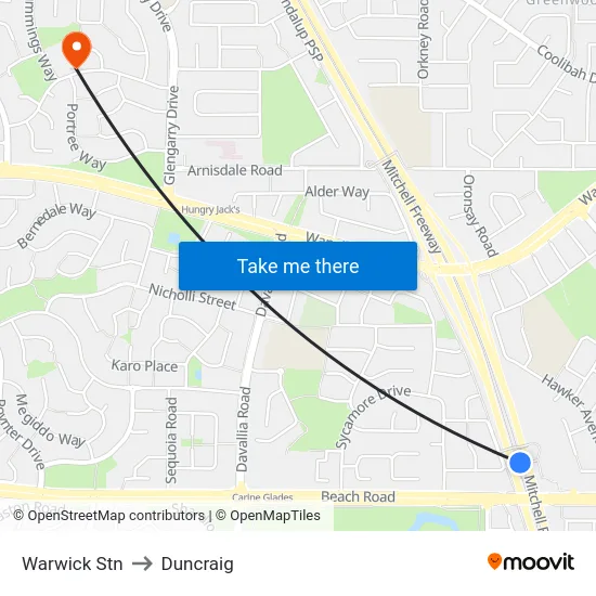 Warwick Stn to Duncraig map
