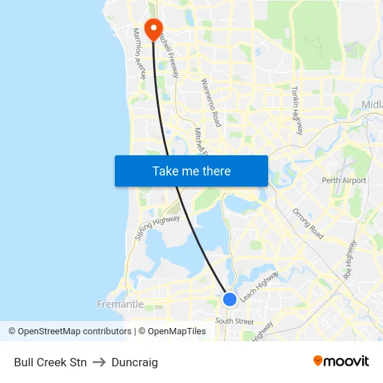 Bull Creek Stn to Duncraig map