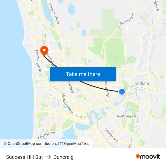 Success Hill Stn to Duncraig map