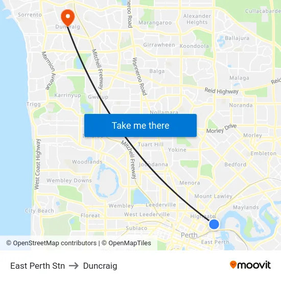 East Perth Stn to Duncraig map