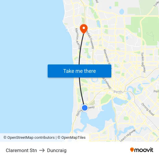 Claremont Stn to Duncraig map