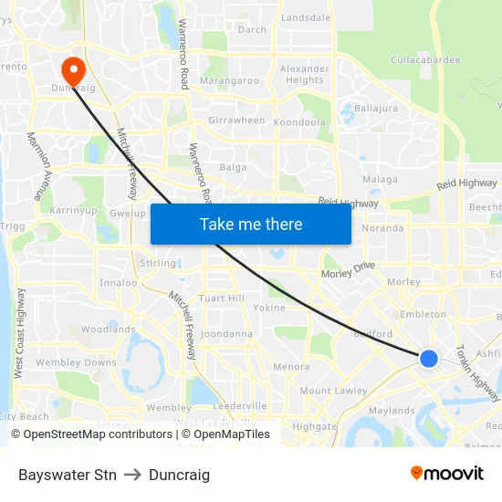 Bayswater Stn to Duncraig map