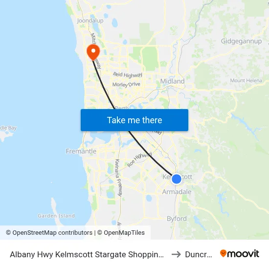 Albany Hwy Kelmscott Stargate Shopping Ctr to Duncraig map