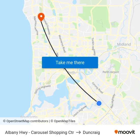 Albany Hwy - Carousel Shopping Ctr to Duncraig map