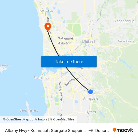 Albany Hwy - Kelmscott Stargate Shopping Ctr to Duncraig map
