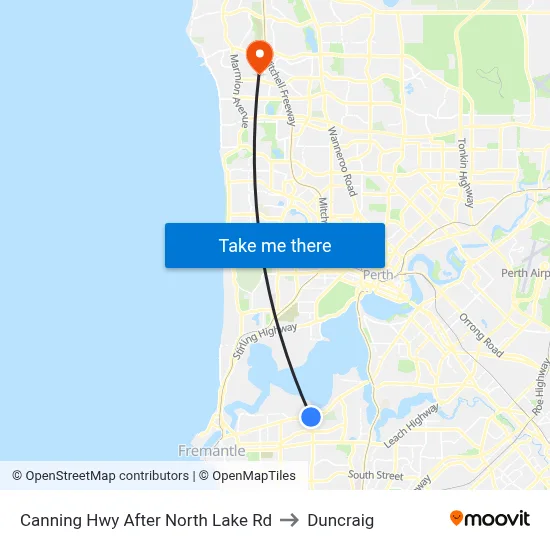 Canning Hwy After North Lake Rd to Duncraig map