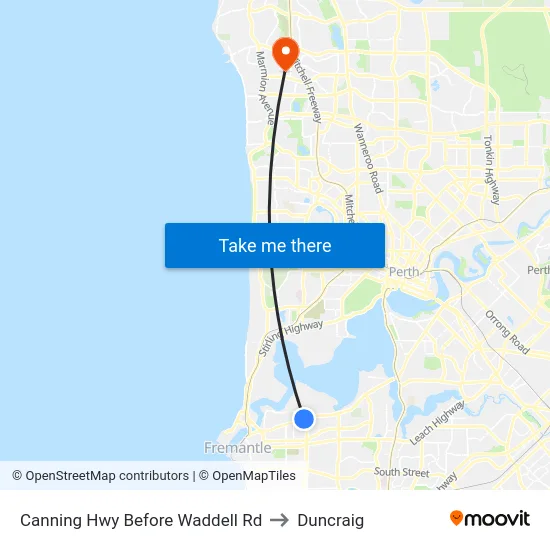 Canning Hwy Before Waddell Rd to Duncraig map