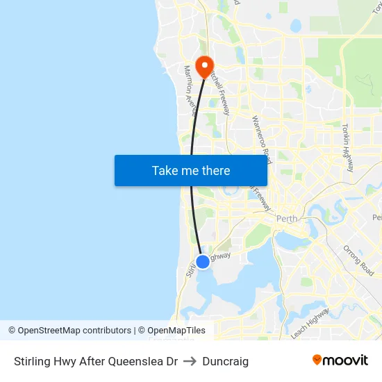 Stirling Hwy After Queenslea Dr to Duncraig map