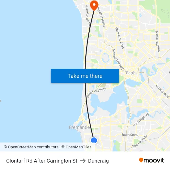 Clontarf Rd After Carrington St to Duncraig map