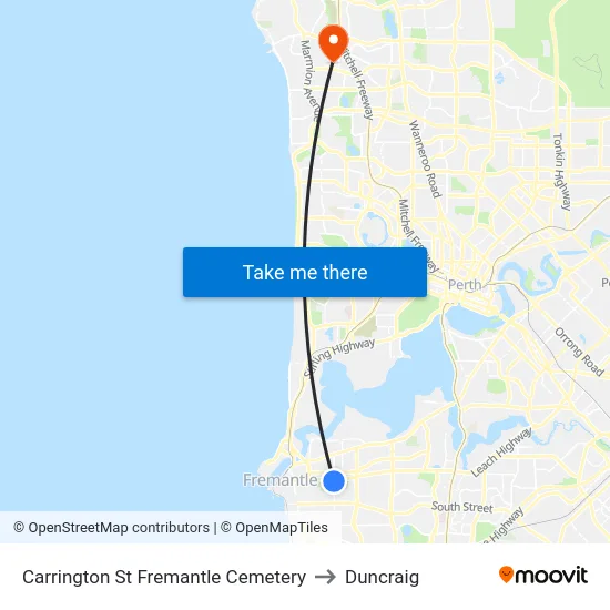 Carrington St Fremantle Cemetery to Duncraig map