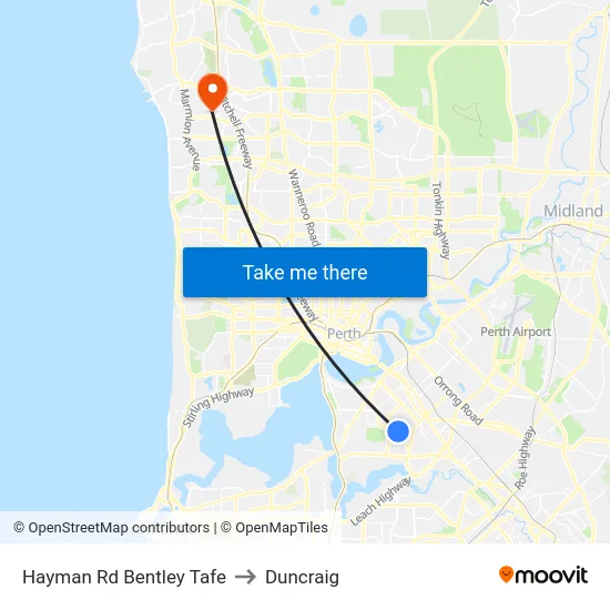 Hayman Rd Bentley Tafe to Duncraig map