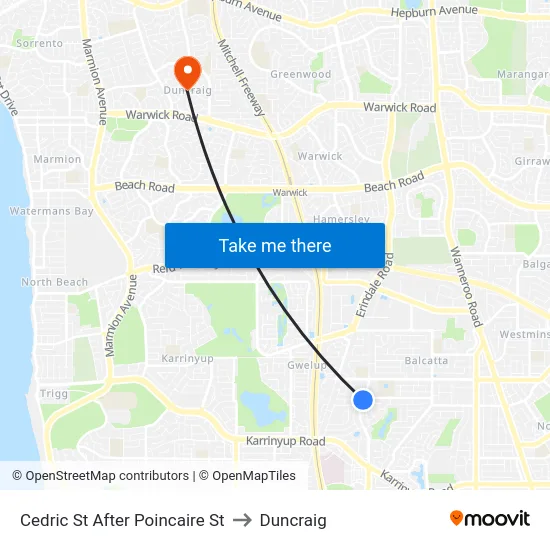 Cedric St After Poincaire St to Duncraig map