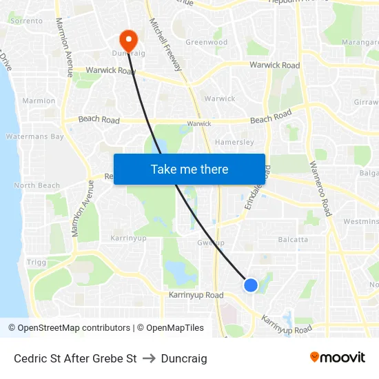 Cedric St After Grebe St to Duncraig map