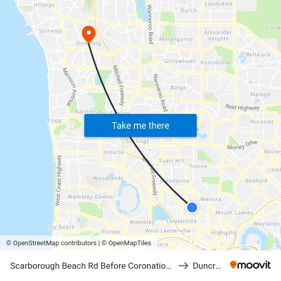 Scarborough Beach Rd Before Coronation St to Duncraig map